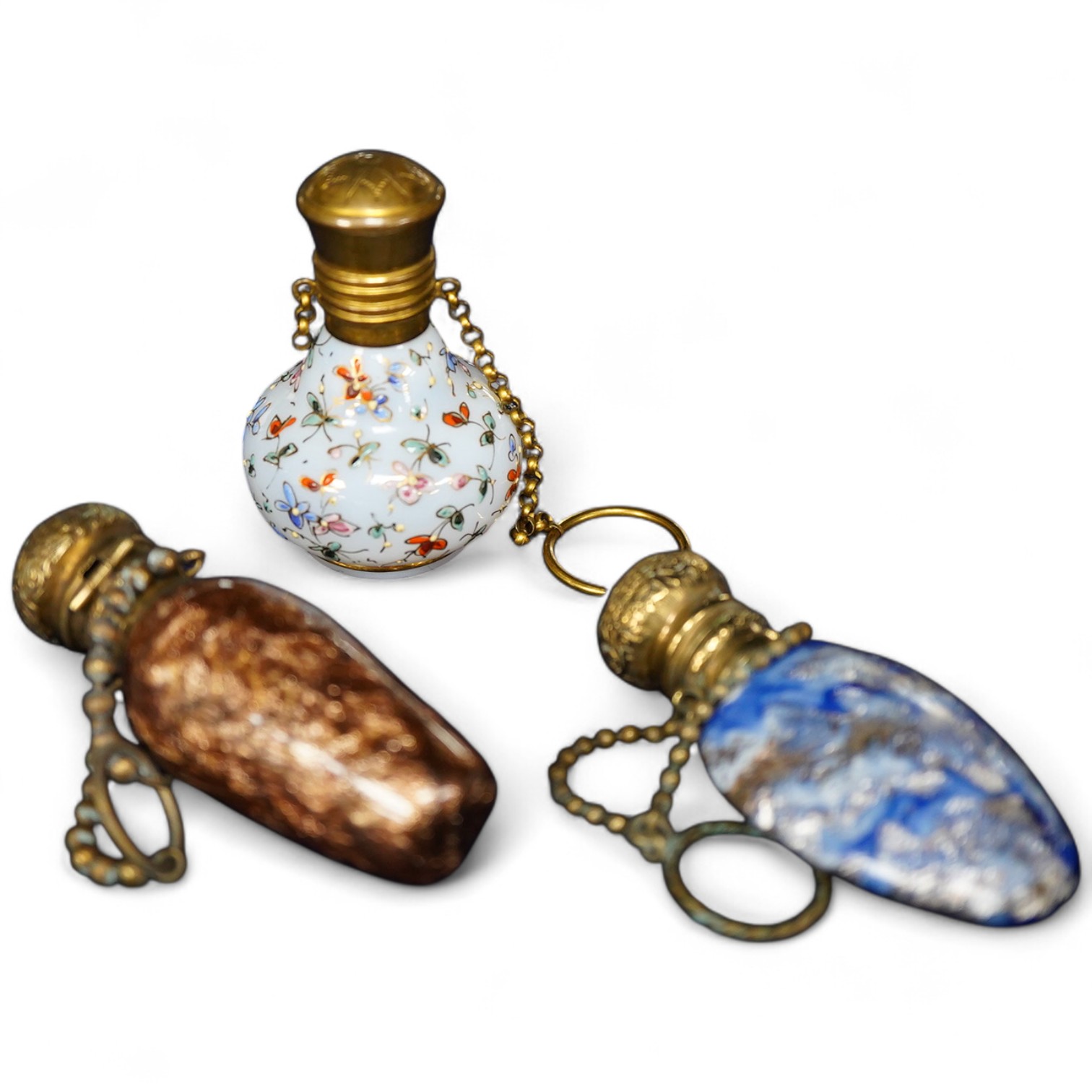 Three Venetian glass scent bottles including an Aventurine example, largest 7cm
